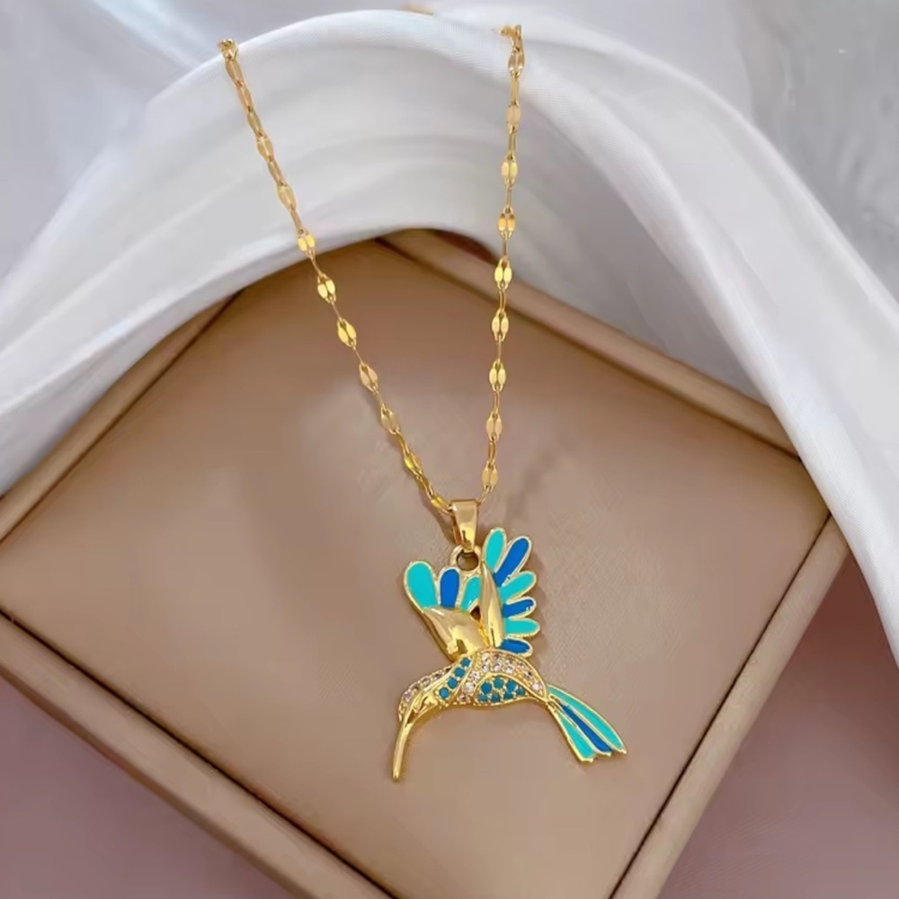 Blue Hummingbird Gold Necklace